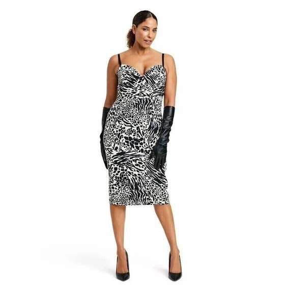 Sergio Hudson for target Black/Cream Animal Print Bustier Midi Dress size small - Picture 1 of 13
